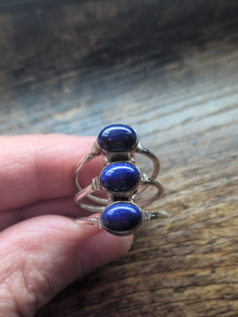 Sterling Silver Triple Blue Lapis Lazuli Stacking Ring
